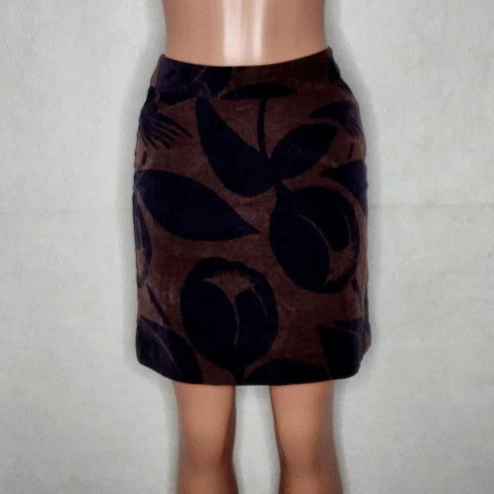 Boden Brown Velvet A-Line Tulip Skirt Floral Pockets Cotton Stretch